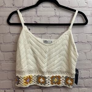 Hollister Boho Crochet Granny Square Cropped Tank Top Women's Medium NWT